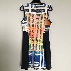 Just Love Abstract Floral Geometric Fit & Flare Dress Sleeveless Zip Front Large